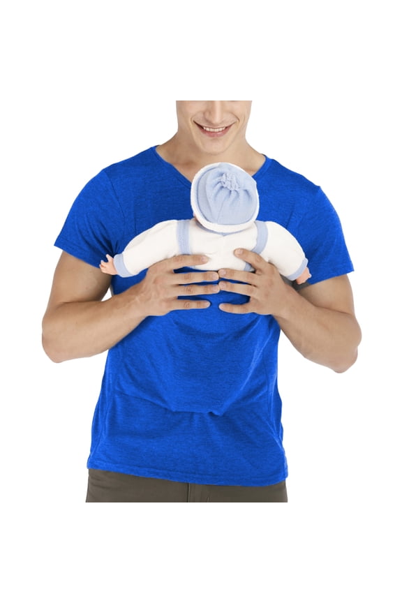Men's Baby Carrier Soothe V Neck Short Sleeve Kangaroo T Shirt Blue,XL