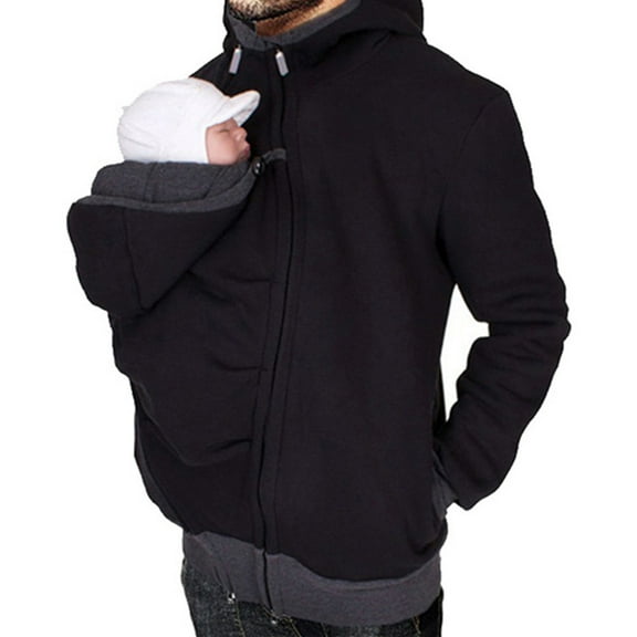 amropi Mens Kangaroo Jacket for Dad and Baby Carrier Hoodie Pullover Sweatshirt Black,XXL