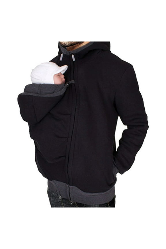 Mens Kangaroo Jacket for Dad and Baby Carrier Hoodie Pullover Sweatshirt Black,XXL