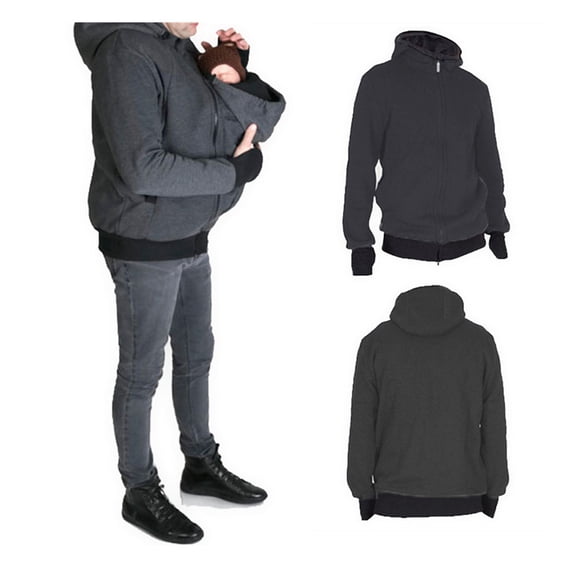 amropi Mens Kangaroo Jacket for Dad and Baby Carrier Hoodie Pullover Sweatshirt Grey,XXL