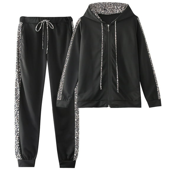 amropi Women's 2 Piece Tracksuit Sweatsuits Sets Hoodie Sweatshirt and Jogging Sweatpants Suit Black, XXL