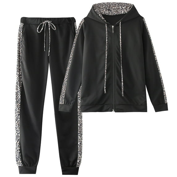 amropi Women's 2 Piece Tracksuit Sweatsuits Sets Hoodie Sweatshirt and Jogging Sweatpants Suit Black, XXXL
