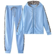 amropi Women's 2 Piece Tracksuit Sweatsuits Sets Hoodie Sweatshirt and Jogging Sweatpants Suit Blue, XXXL