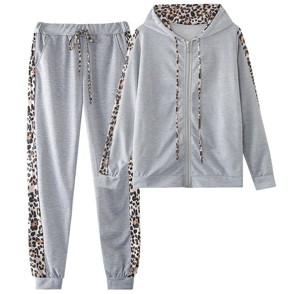 amropi Women's 2 Piece Tracksuit Sweatsuits Sets Hoodie Sweatshirt and Jogging Sweatpants Suit Grey, 4XL