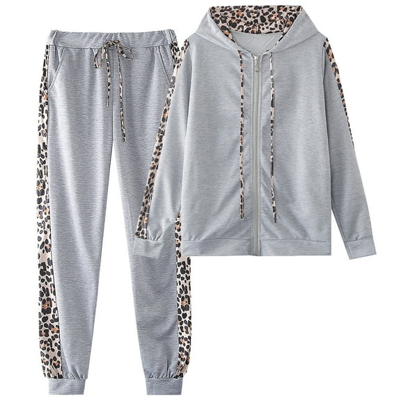 amropi Women's 2 Piece Tracksuit Sweatsuits Sets Hoodie Sweatshirt and Jogging Sweatpants Suit Grey, 5XL