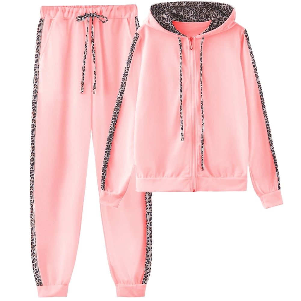 2-Piece Hoodies Set Solid Color Pullover Sweatshirt & Sweatpants Thick Tracksuit  Women's Clothing for Casual Sports Loose Fit Baggy Pants Long Sleeves XL  Pink 
