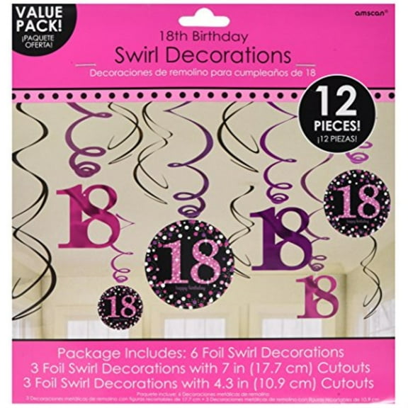 Amscan Celebration 18th Hanging Swirl Decorations, Party Streamers, Model 9900581