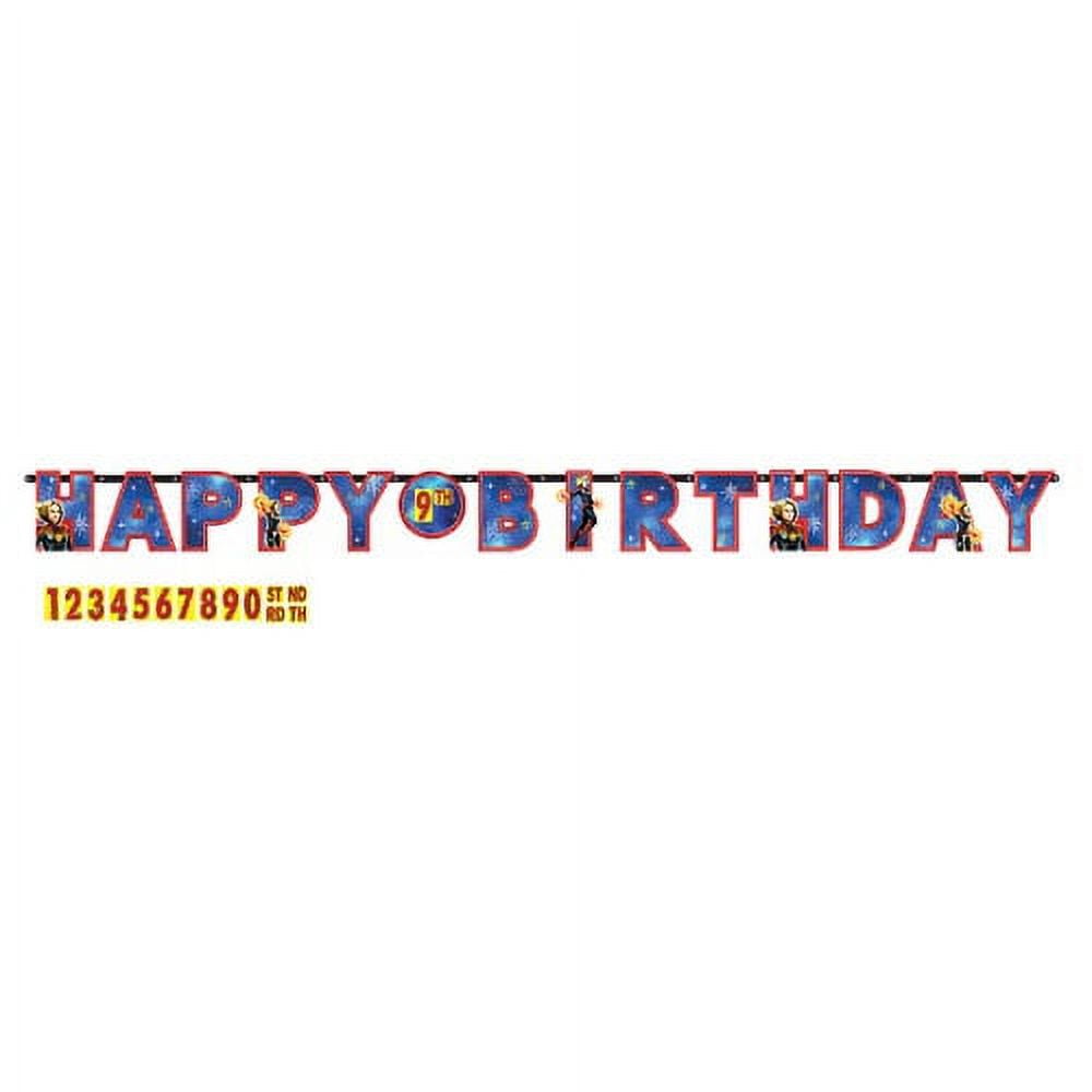VARIOUS amscan "Captain Marvel" Birthday Add-An-Age Letter Party Banner Kit, 10.5', 25 Pc., Teal and Purple, One Size (122282)