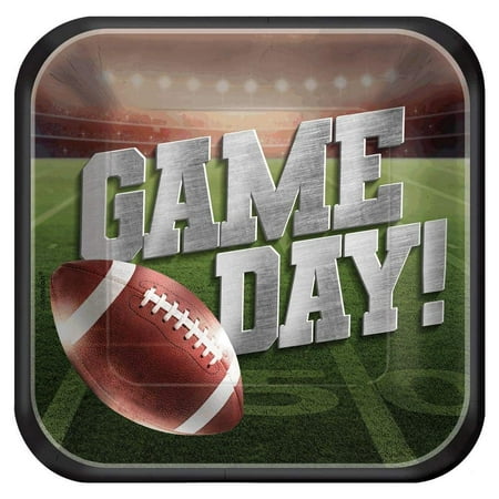 amscan Football Disposable Square Paper Plates, 9"- 18 pcs. Green