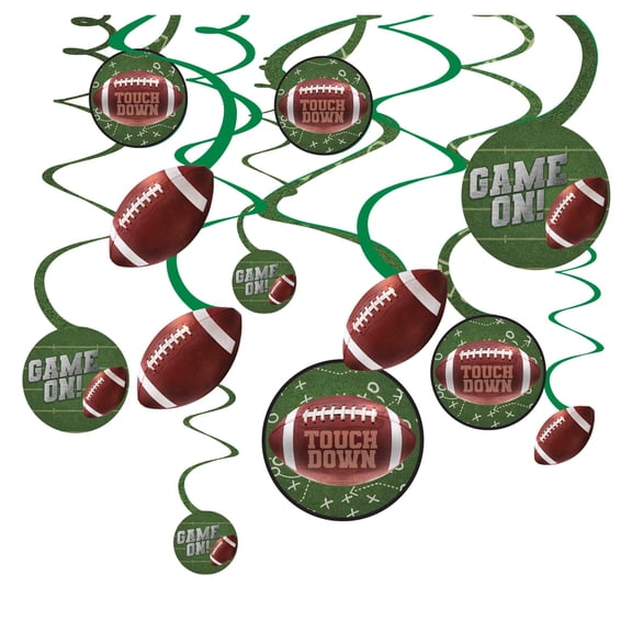 amscan Go Fight Win Football Party Swirl Decoration 24" Hanging Whirls, 12 CT, Brown Green