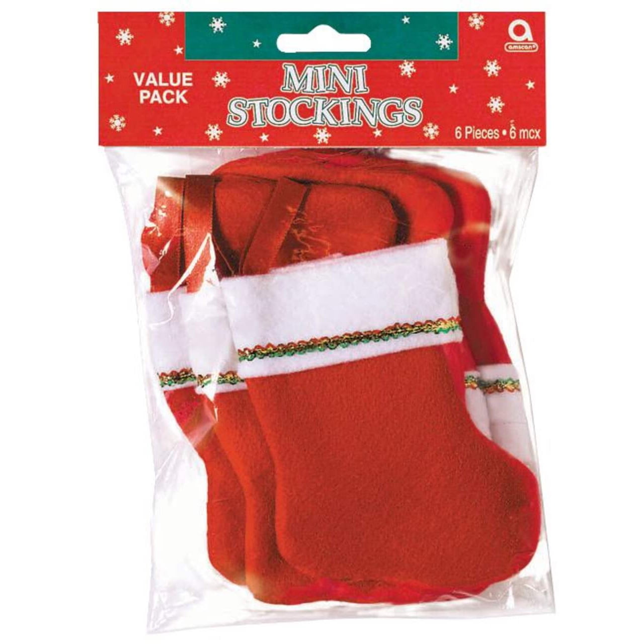 Mini Red and White Felt Christmas Stockings, 5" Pack of 6