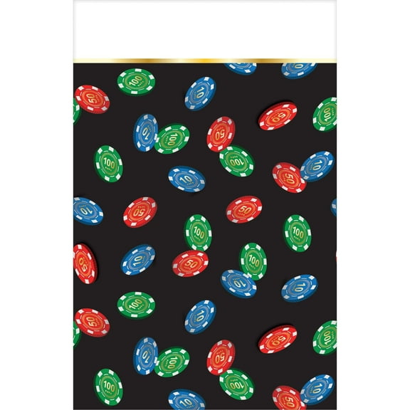 amscan Rectangular Plastic Table Cover with Poker Chips Print- 1 pc.