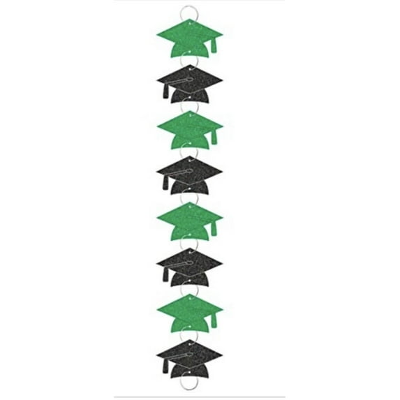 amscan School Colors Graduation Party Mortarboard Ring Garland Decoration, Green/Black, 9'