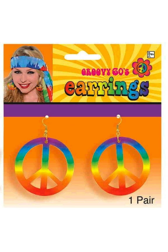 amscan Tie Dye Peace Earrings Multi Color, 6" X 5-3/4" (Pkg. Size)