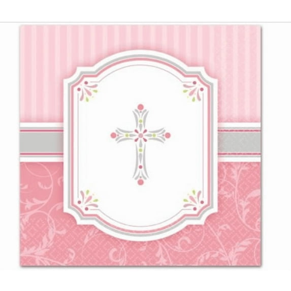 amscan blessings in pink beverage napkins - 16 pack