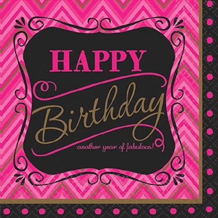 amscan born to be fabulous birthday party 2-ply beverage napkins tableware, paper, 5" x 5", pack of 16