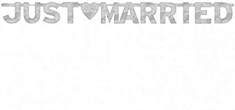 Amscan 'Just Married' Banner – 2,7 M Lang, Silberne Schrift Auf Weißem Sprenkeldessin, Für Hochzeitsdeko