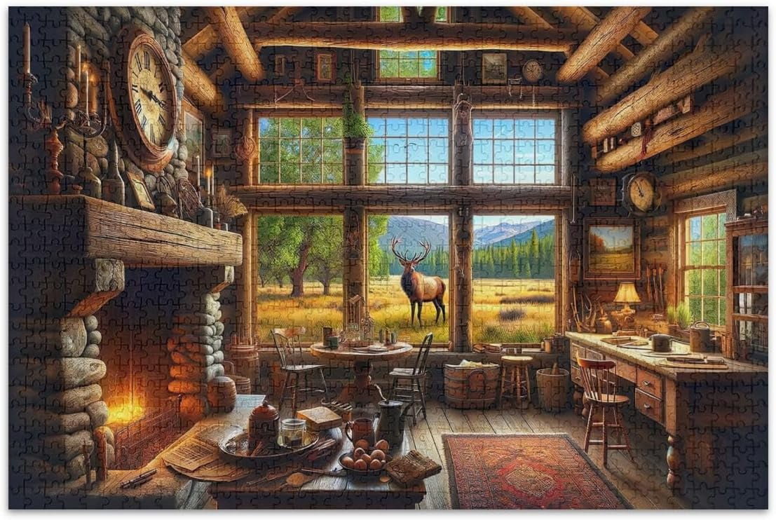 an Antelope Outside The Farmhouse Adult Jigsaw Puzzles with Letters on