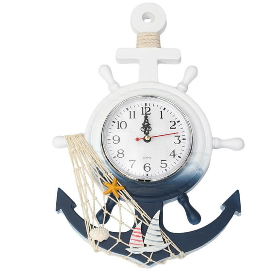 anchor non ticking wall clock wall clock nautical mediterranean style hanging clock steering wheel ship decor for home office decoration 10 inch wall clock sailboat decorative wall clock