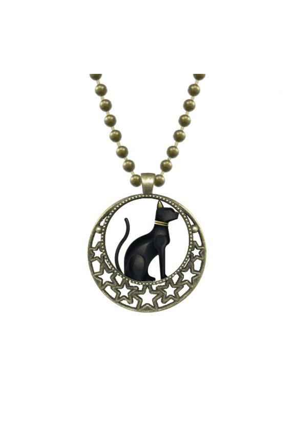 ancient egypt black cat pattern pendant star necklmoon chain jewelry