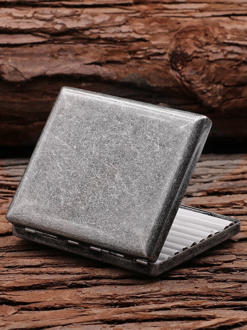 ancient silver cigarette box 20 pieces portable thick men's retro anti-pressure copper cigarette box with engraving on the middle,SKU00340-16支装古银滚花烟盒