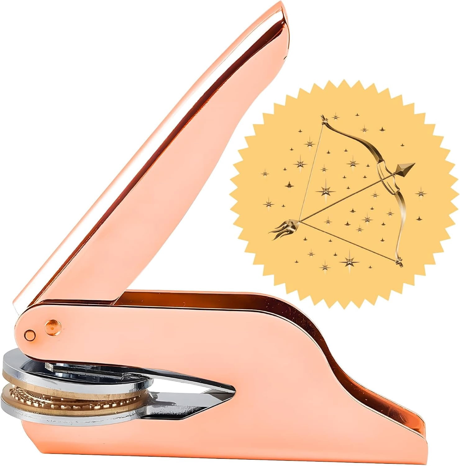 and Arrow Book Embosser Stamp 1.65" Star Personalized Rose Gold Stainless Steel Brass Handle Seal Hand Held Embossing