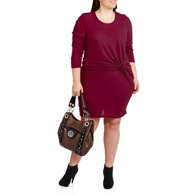 and Co. Women's Plus-Size Casual Sweater Dress with Ruched Knot Bottom