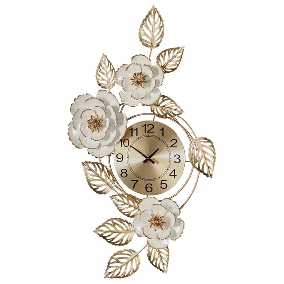 and Floral Wall Art Clock Ivory/Gold 20" x 2" x 35"
