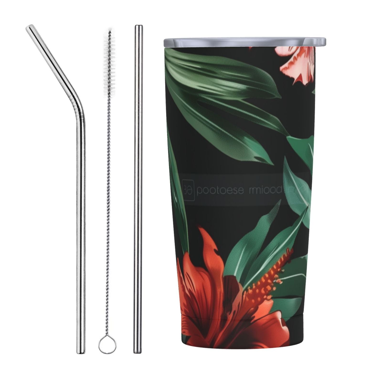 and Flowers on Black Background 20 oz stainless steel car cup with