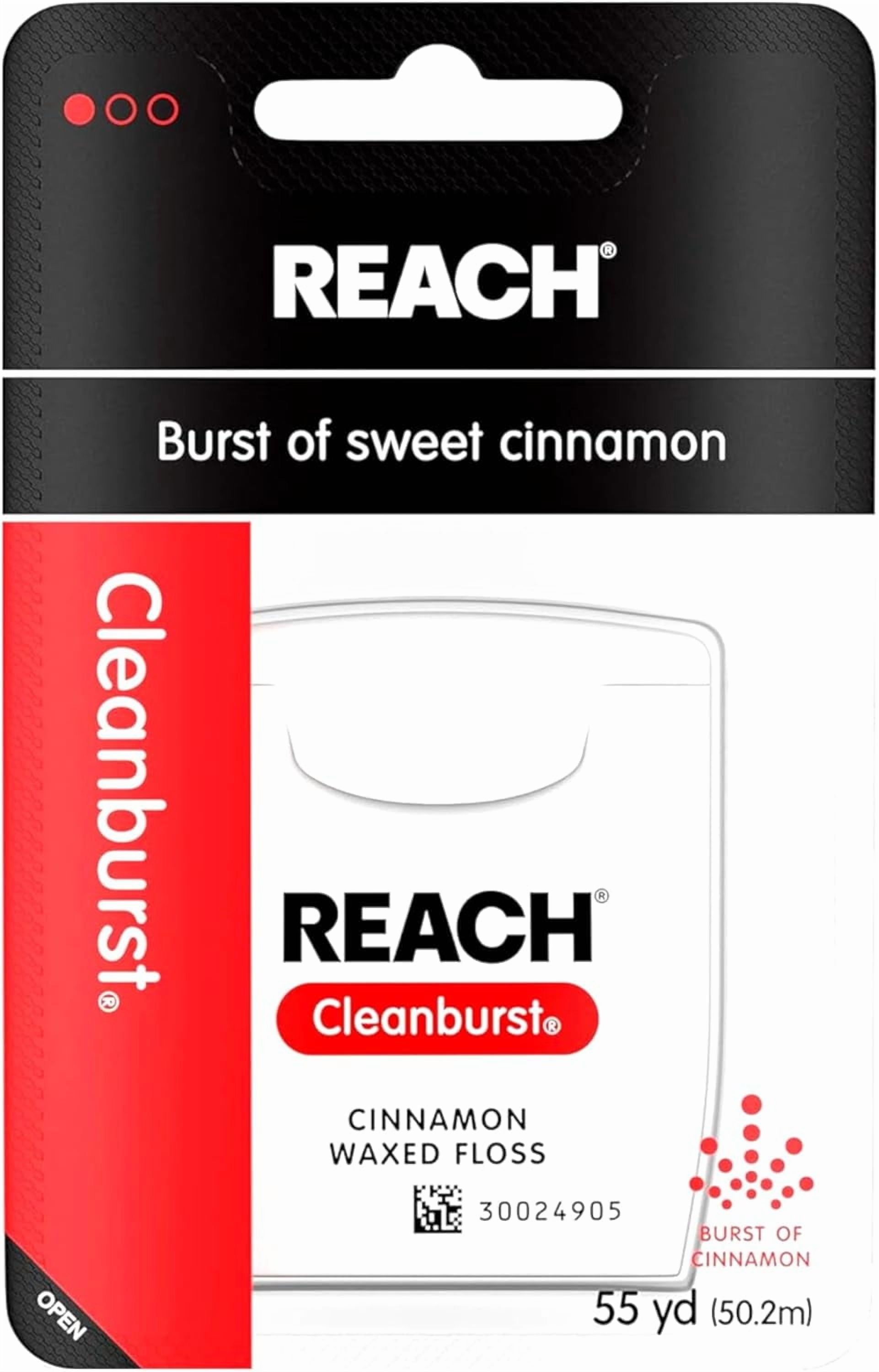 Reach Cleanburst Waxed Dental Floss, Cinnamon Flavor, 55 Yd Pack - 36 Count