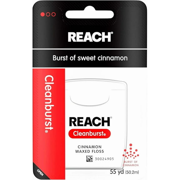 Reach Cleanburst Waxed Dental Floss, Cinnamon Flavor, 55 Yd Pack - 36 Count