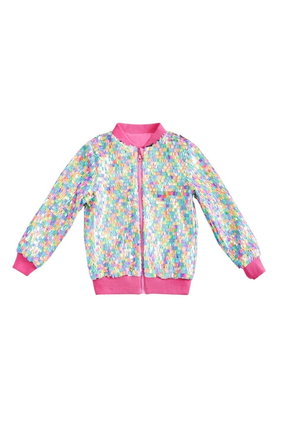 and Shine Girls Long Sleeve Sequin Zip Up Jacket Fashion Outerwear for Kids Holiday Party Wear