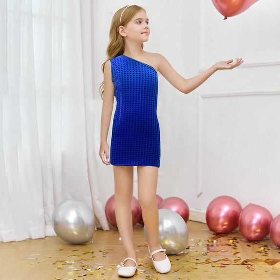 and Shine Girls Sequin Round Print Sleeveless Dress with Asymmetric Hem Design Girls Summer Dress Cassual Formal Dresses Cute Sun Dresses