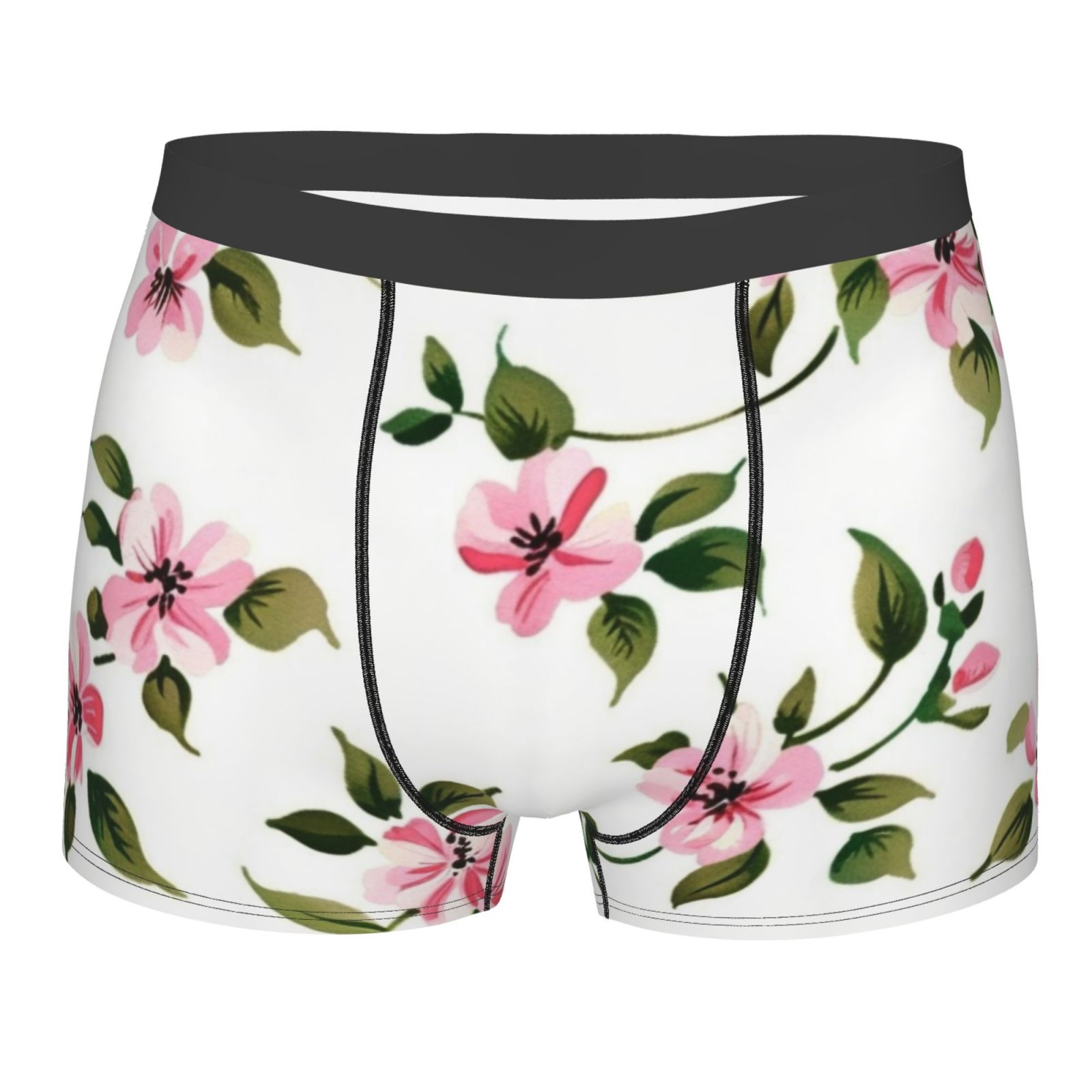 and delicate pink flower pattern with green leaves Men's Novelty Briefs
