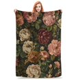 and dense floral pattern with roses blanket, soft blanket gift, sofa