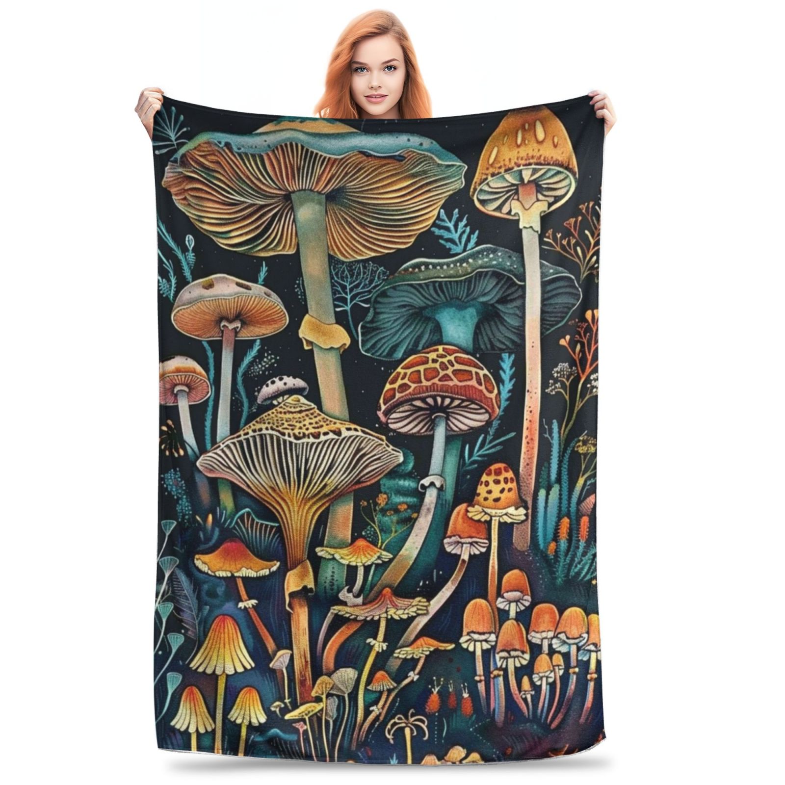 and mushroom illustration blanket, soft blanket gift, sofa bedding