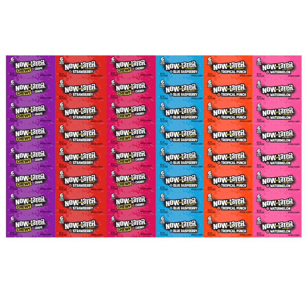 andy Assortment Now And Later, 6 Flavor - Grape, Strawberry, Cherry, Blue Raspberry, Tropical Punch, Watermelon - For All Occasions, 0.93 Oz, 8 Each Flavor, 48 Pack
