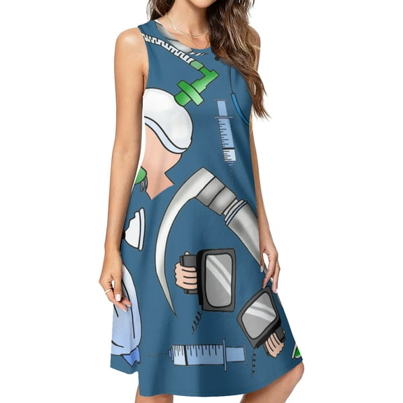 anesthesia Spring Summer Dresses for Women Fashion T-shirt Dress Casual Sleeveless Loose Sundress with Pockets