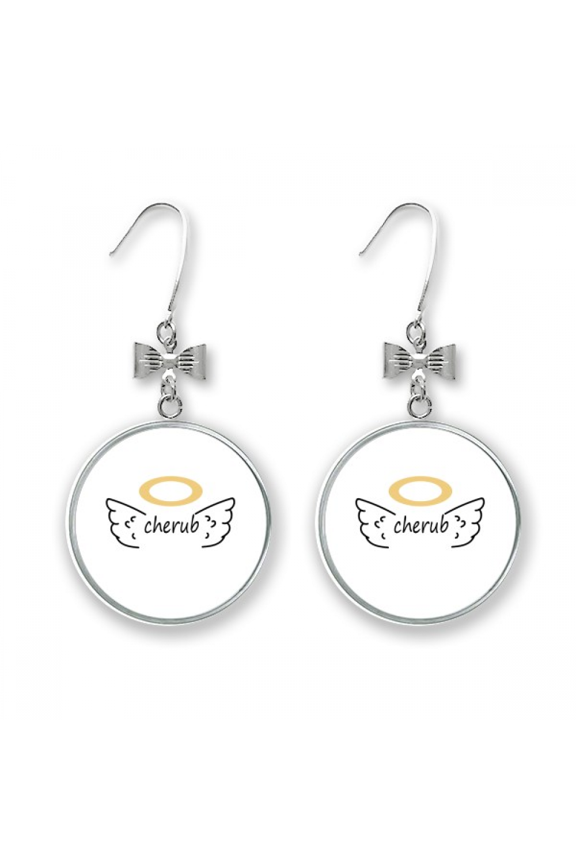 angel text stickers art deco fashion bow earrings drop stud pierced hook