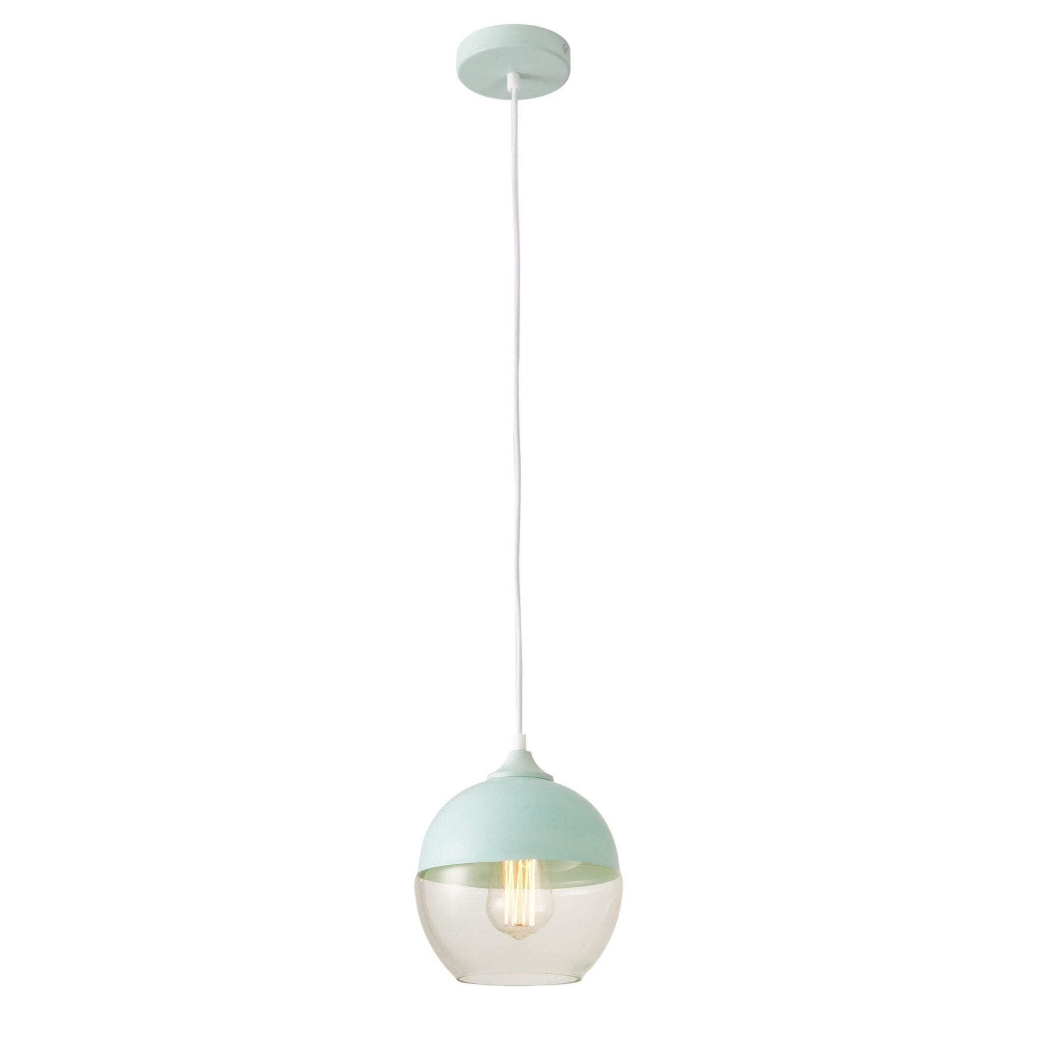 Ice Blue and Glass Globe Pendant Light with Metal Shade