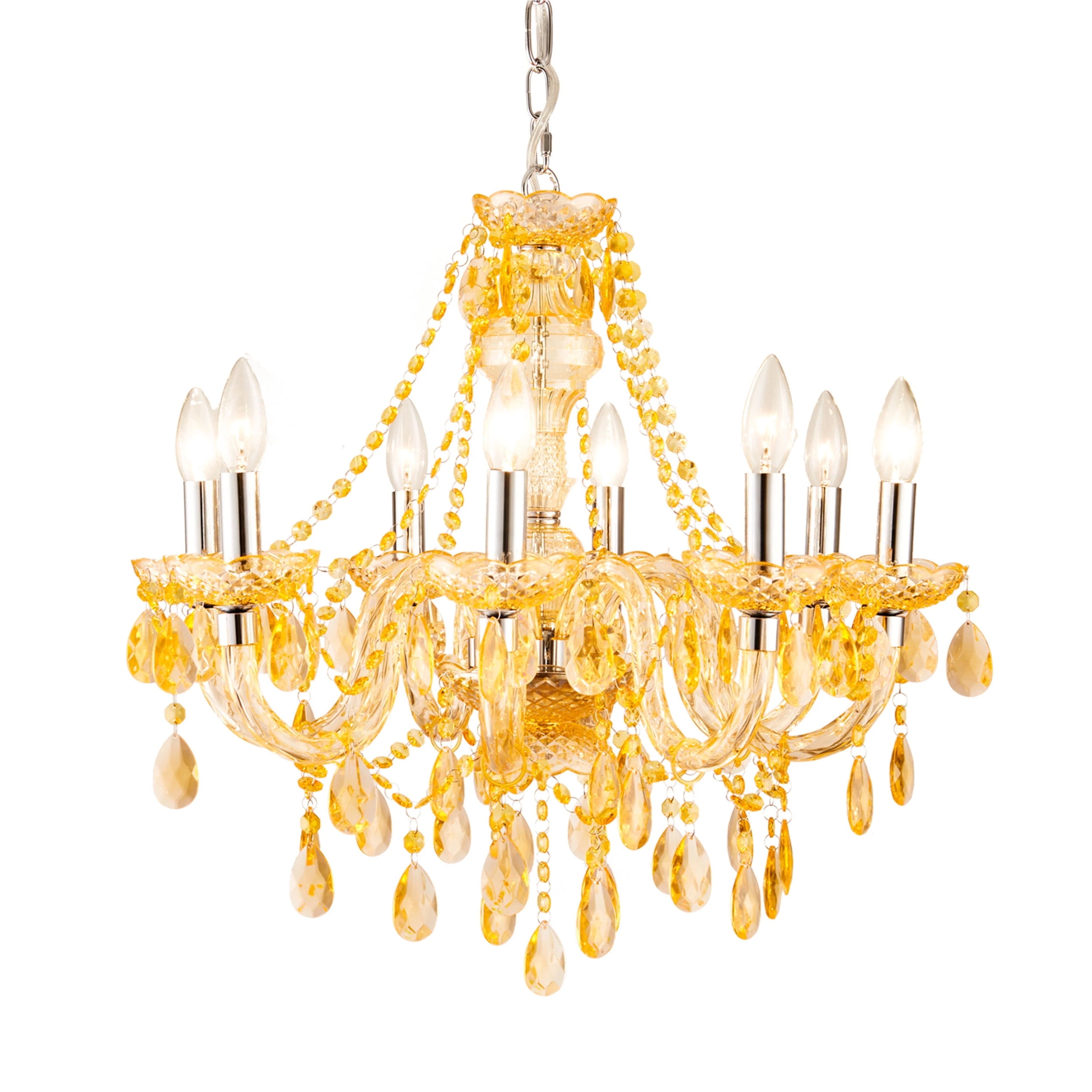 Yellow Crystal 8-Light Plug-In Chandelier with Metal Frame