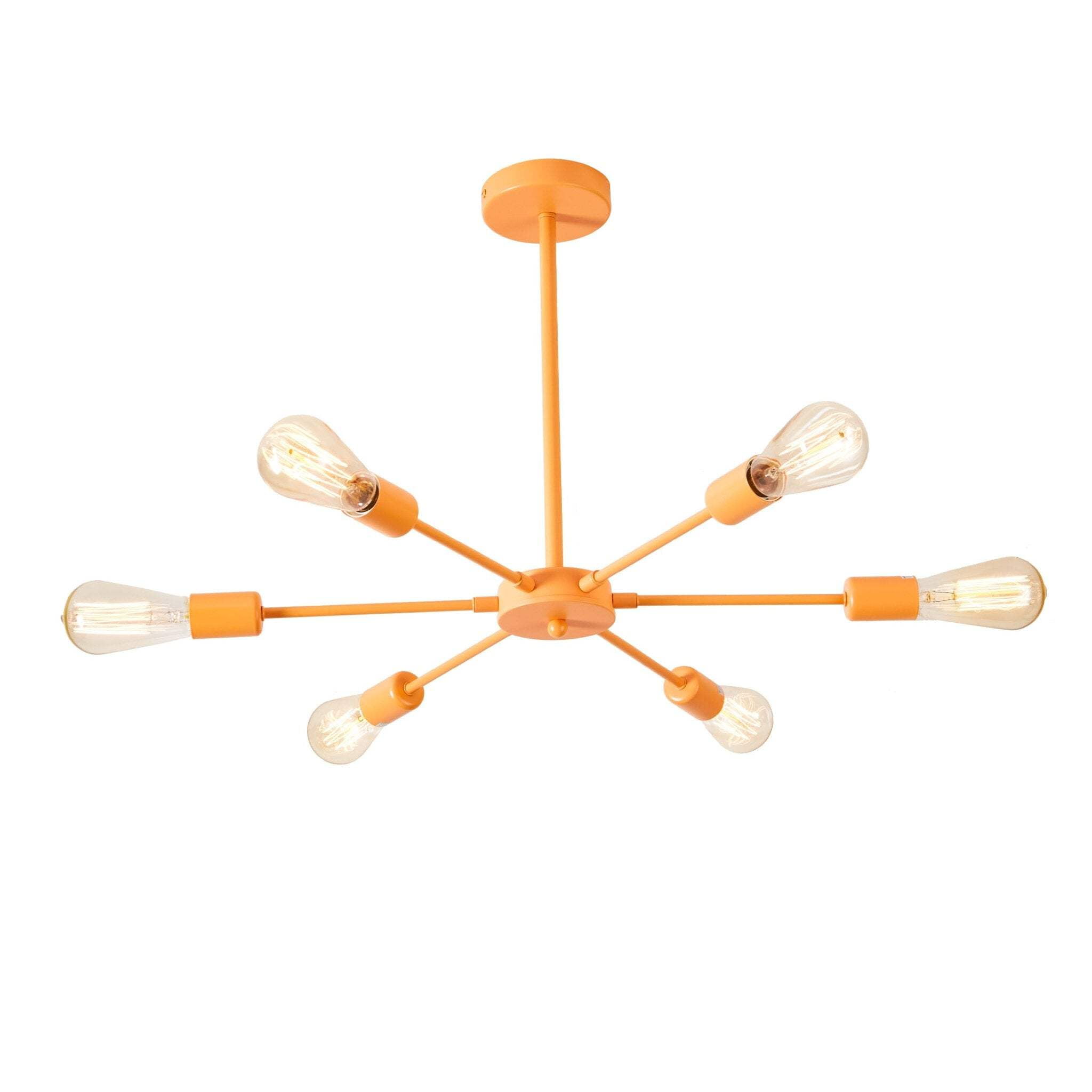 Vintage Orange Painted Metal 22.8" Mid-Century Modern Spoke Chandelier