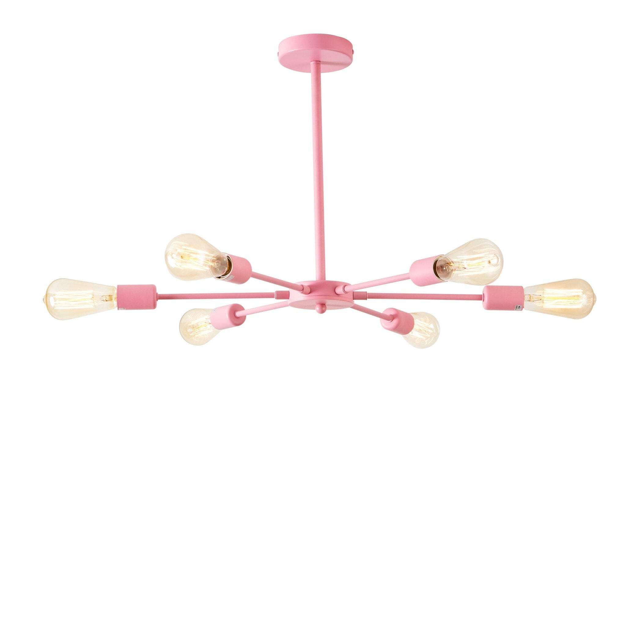 Pink Mid-Century Modern 6-Light Spoke Chandelier