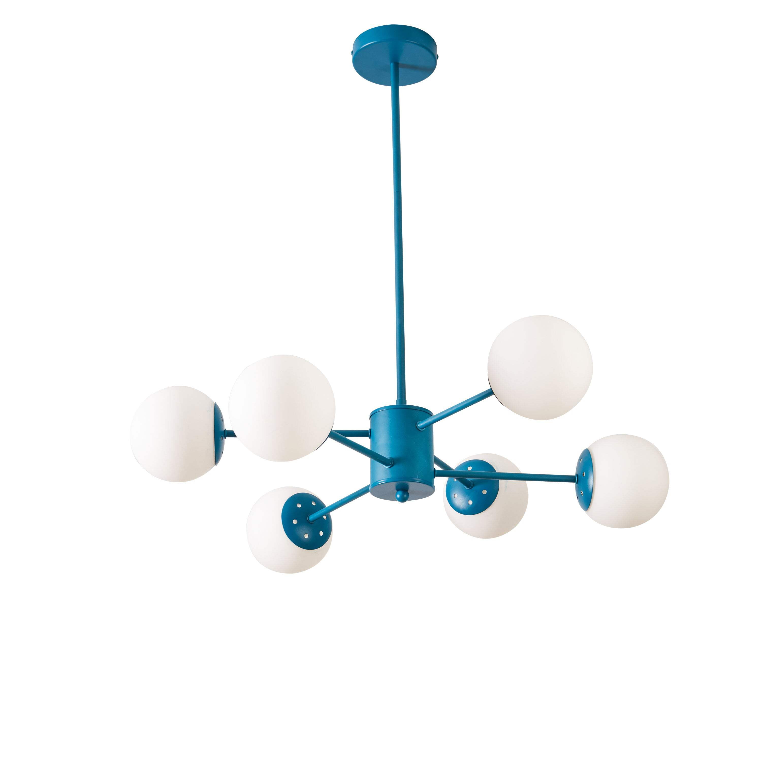 Green Blue Mid-Century Modern 6-Light Metal Chandelier