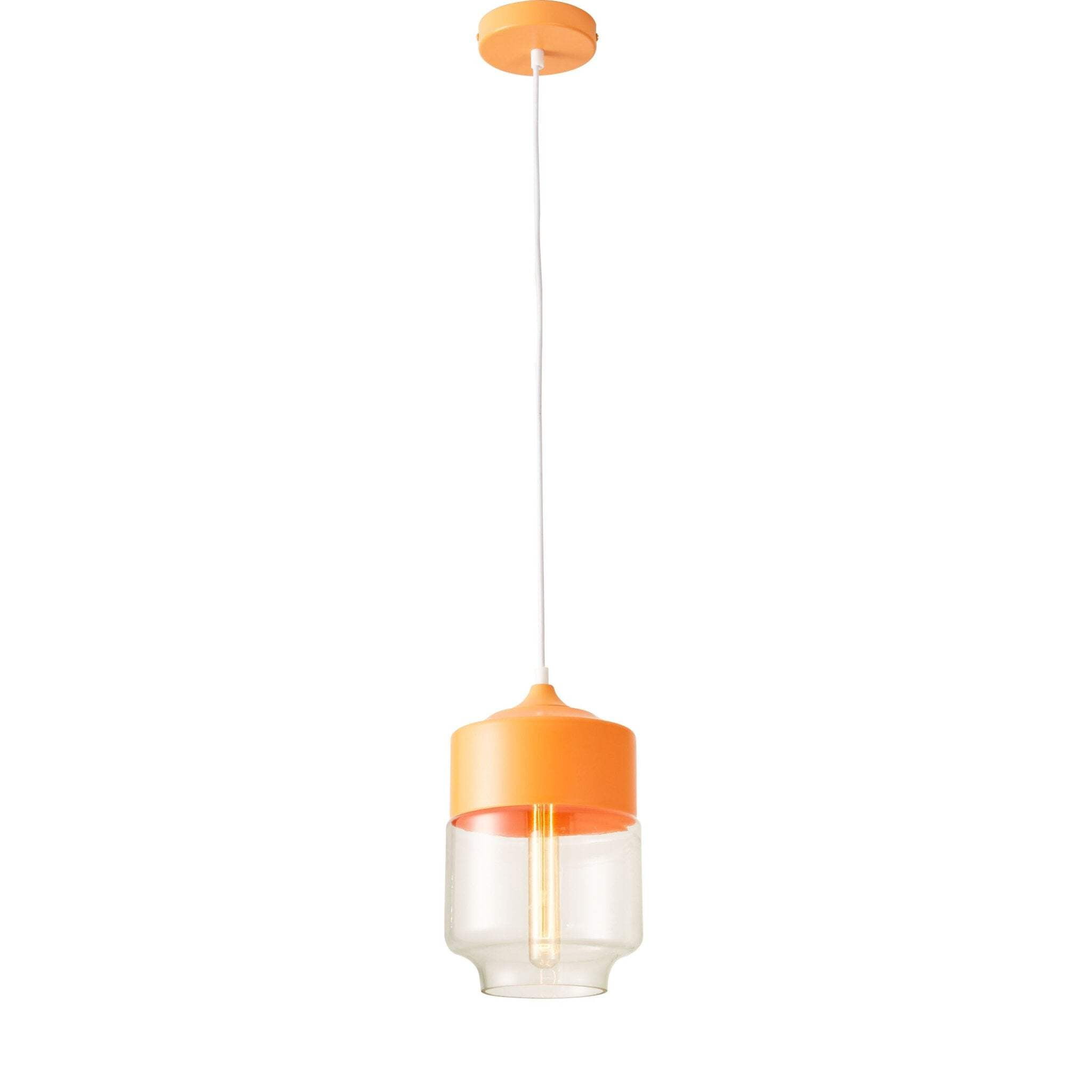 Vintage Orange Glass and Metal Cylinder Pendant Light