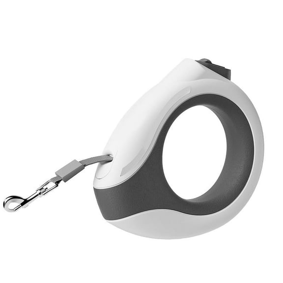 angle-Free Retractable Dog Leash | 3M Strong Nylon Tape | One-Handed Brake, Pause, Lock (White) Dog Walking Leash with LED