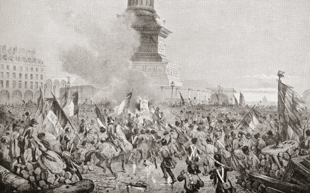 The angry Paris mob burning the royal throne at the July Column during the Paris Revolution of 1848 From Edward VII His Life and Times published 1910 Canvas Art - Ken Welsh Design Pics (17 x 11)