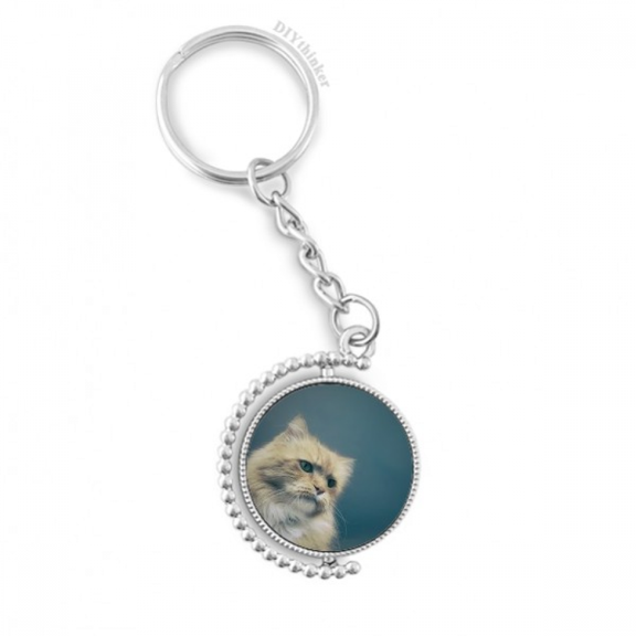 animal blue cat photograph rotatable keyholder disc accessories chain clip