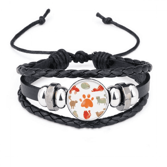 animal cute cat faly footprint bracelet braided leather woven wristband
