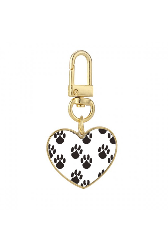 animal cute print outline footprint gold heart keychain metal keyring holder